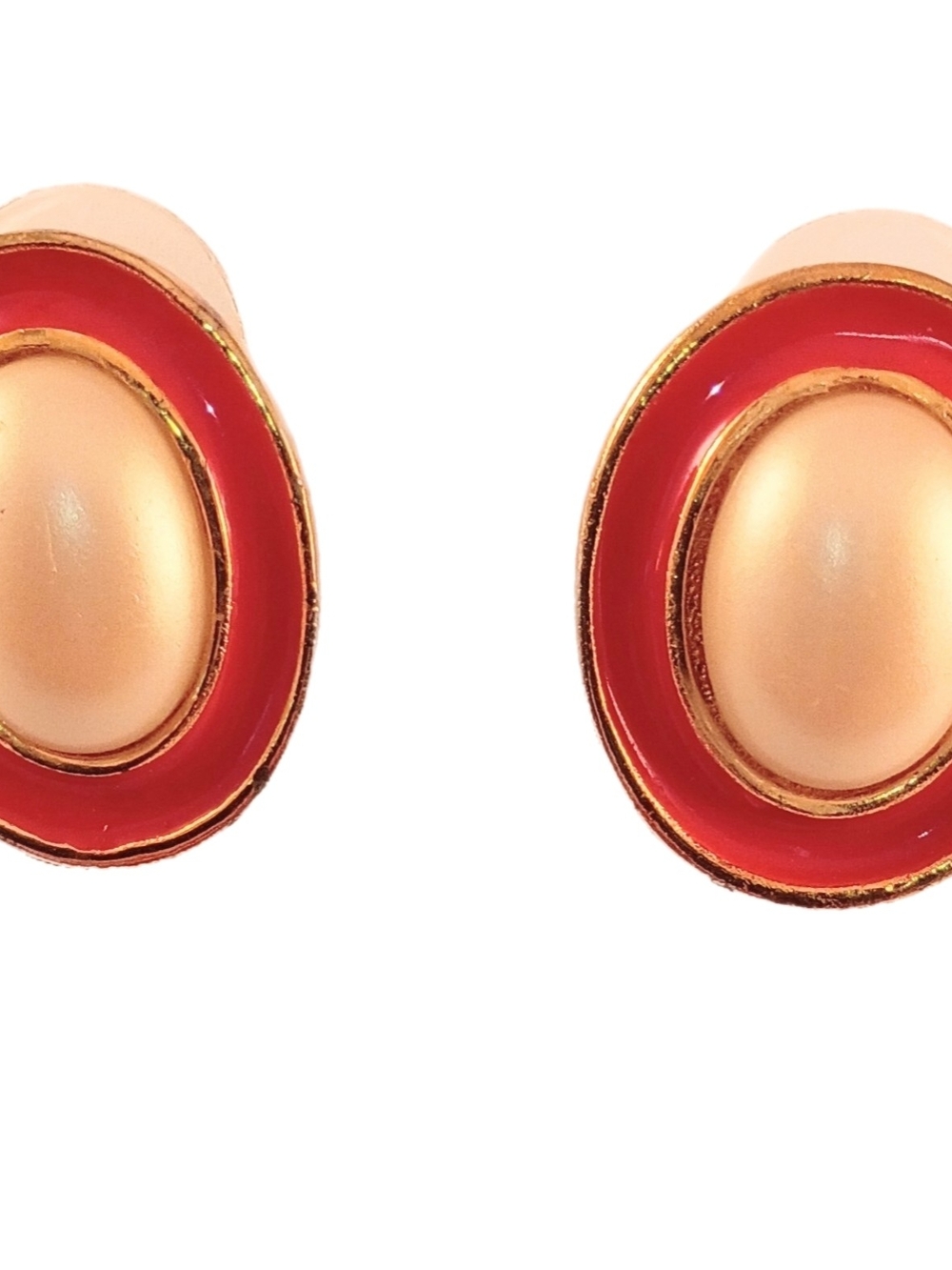 Gold-Tone Oval Stud Earrings with Red Enamel Accent